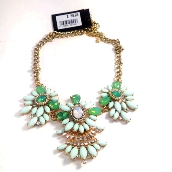 Gold Link Necklace with Mint Marquise Stones — Chunky Statement Jewelry, Bridal - Picture 3 of 8